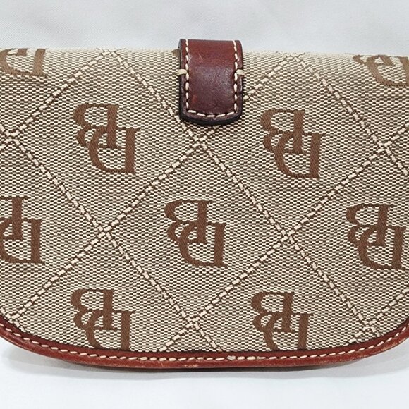 Dooney & Bourke BROWN LEATHER Logo Purse Bag Small Canvas Monogram Gold Used - Picture 2 of 16